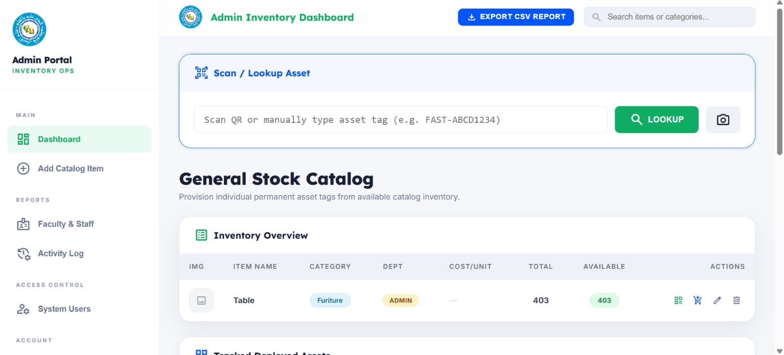 University Admin Panel — screenshot
