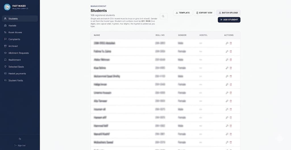 CAMP interface with student records and accommodation workflows